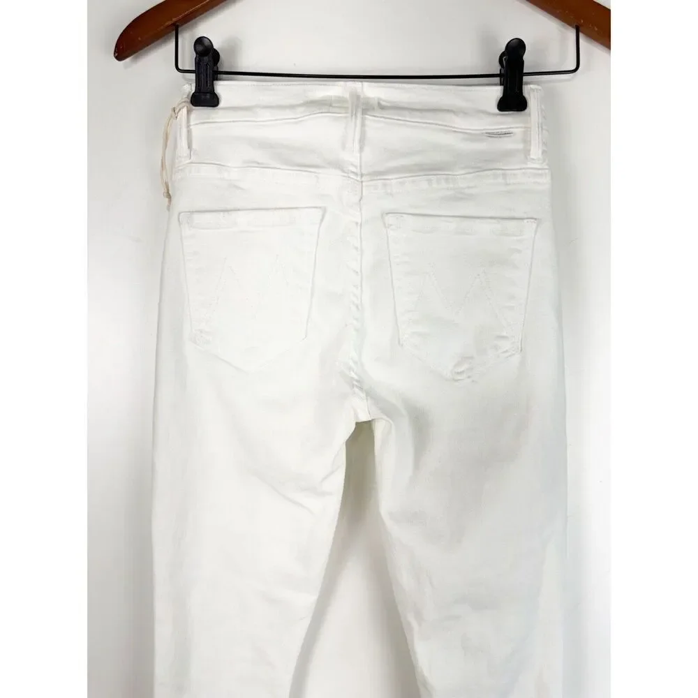 MOTHER Sz 24 The Insider Crop Step Fray Fairest White Straight Leg Jeans - Picture 7 of 11
